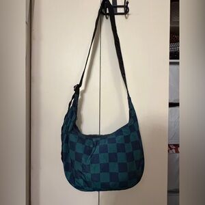 BAGGU Blue and Green Checkered Medium Crescent